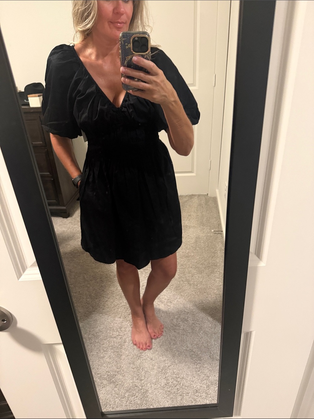 Old Navy Black Puff Sleeve V-Neck Mini Dress